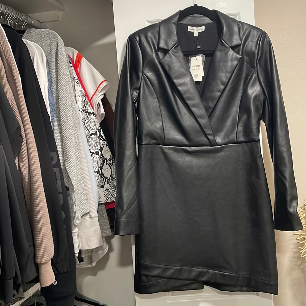 EXPRESS x negin mirsaleji Faux Leather Blazer Dress